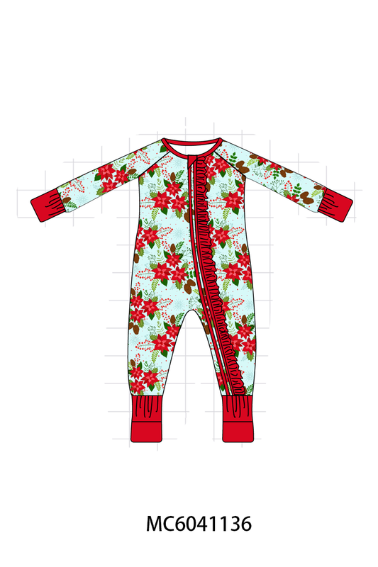 PO90 Red floral print ruffle bamboo collection - closing 5/11 - ETA early October