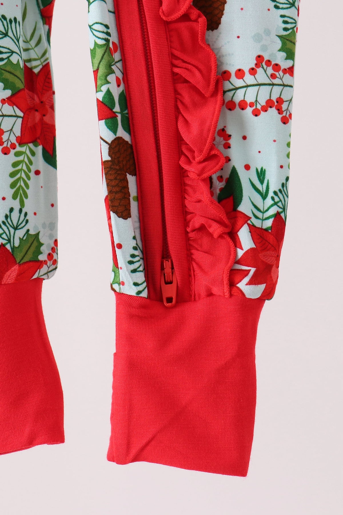 Red Floral Ruffle Zip Bamboo Romper