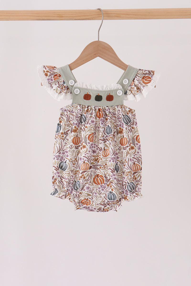 Pumpkin Embroidery Ruffle Bubble