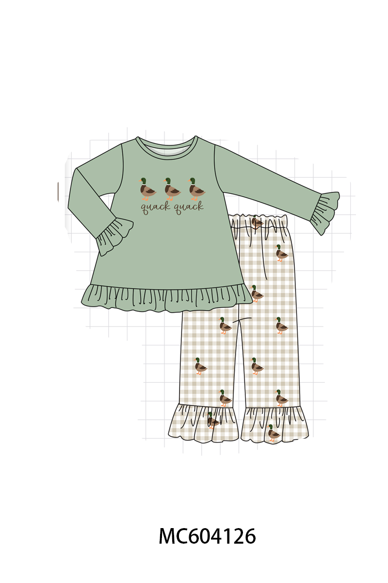 PO86 Green duck quack quack embroidery ruffle collection  - closing 4/13 - ETA early September