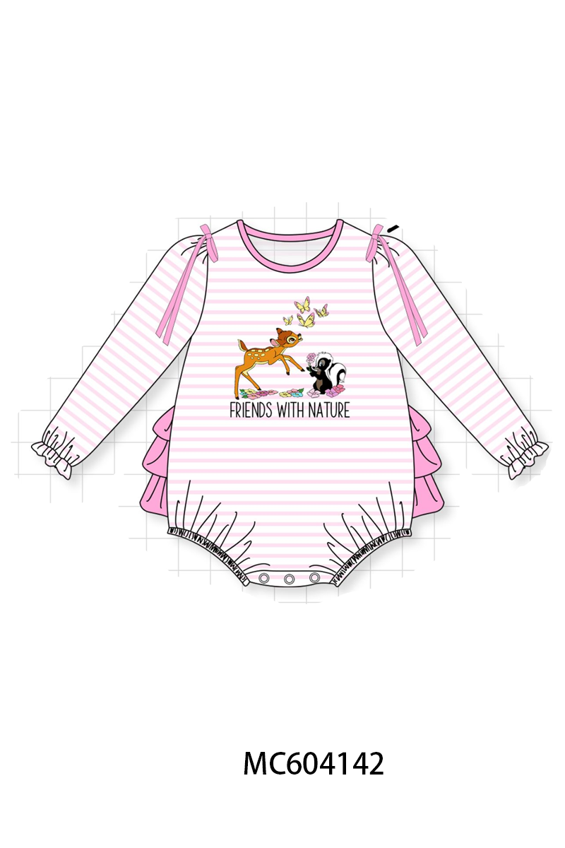 PO86 Pink stripe friends with nature embroidery collection  - closing 4/13 - ETA early September