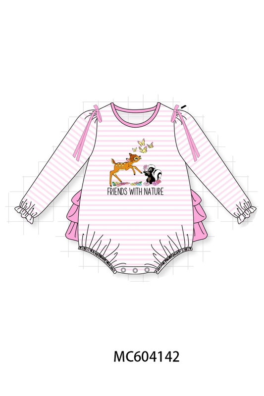 PO86 Pink stripe friends with nature embroidery collection  - closing 4/13 - ETA early September