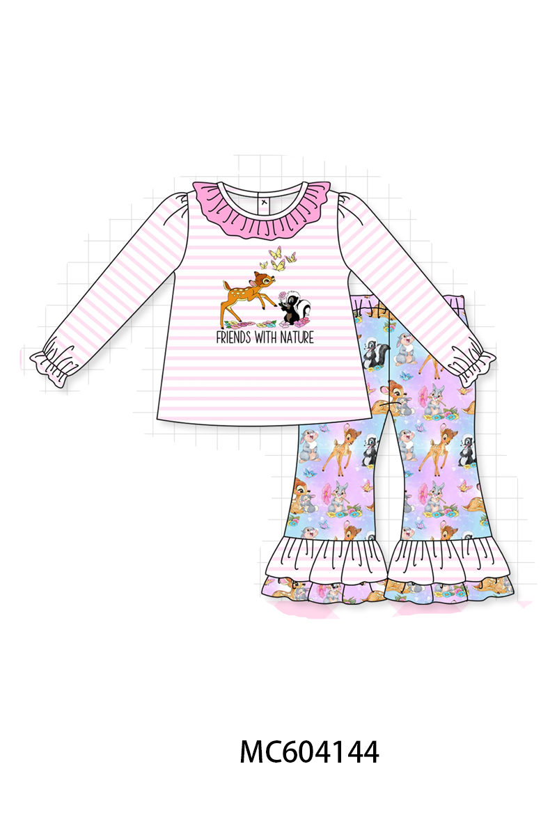 PO86 Pink stripe friends with nature embroidery collection  - closing 4/13 - ETA early September