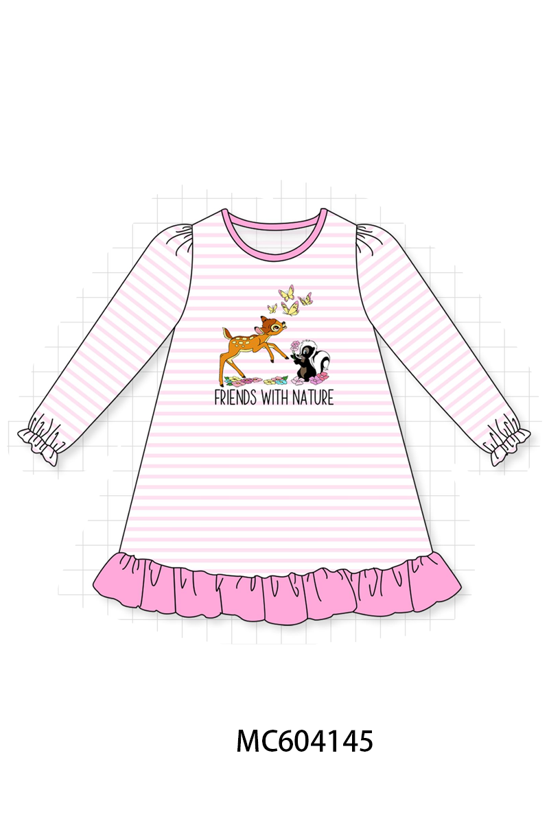 PO86 Pink stripe friends with nature embroidery collection  - closing 4/13 - ETA early September