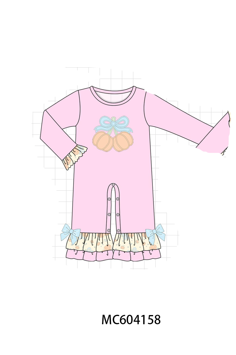 PO86 Pink pumpkin applique bow ruffle collection  - closing 4/13 - ETA early September