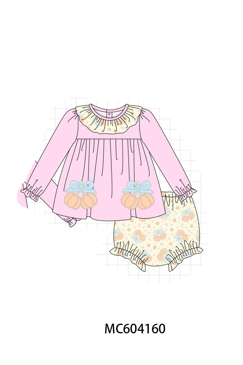 PO86 Pink pumpkin applique bow ruffle collection  - closing 4/13 - ETA early September
