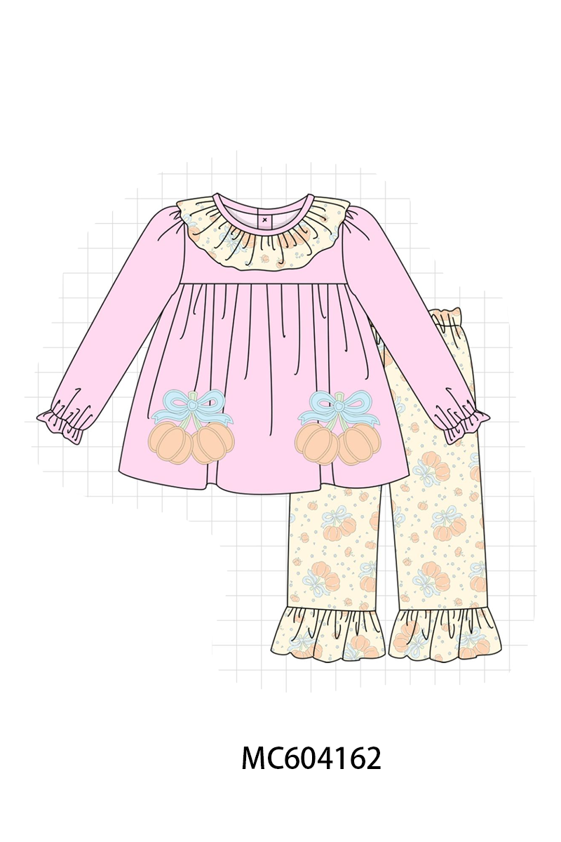 PO86 Pink pumpkin applique bow ruffle collection  - closing 4/13 - ETA early September