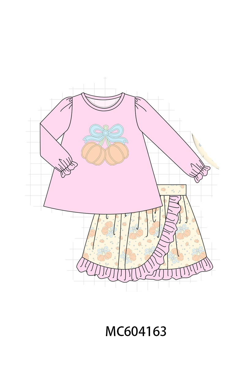 PO86 Pink pumpkin applique bow ruffle collection  - closing 4/13 - ETA early September
