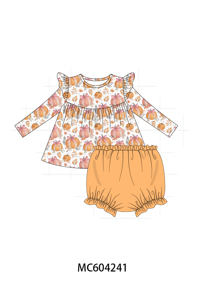 PO86 Orange pumpkin print ruffle collection 1  - closing 4/13 - ETA early September