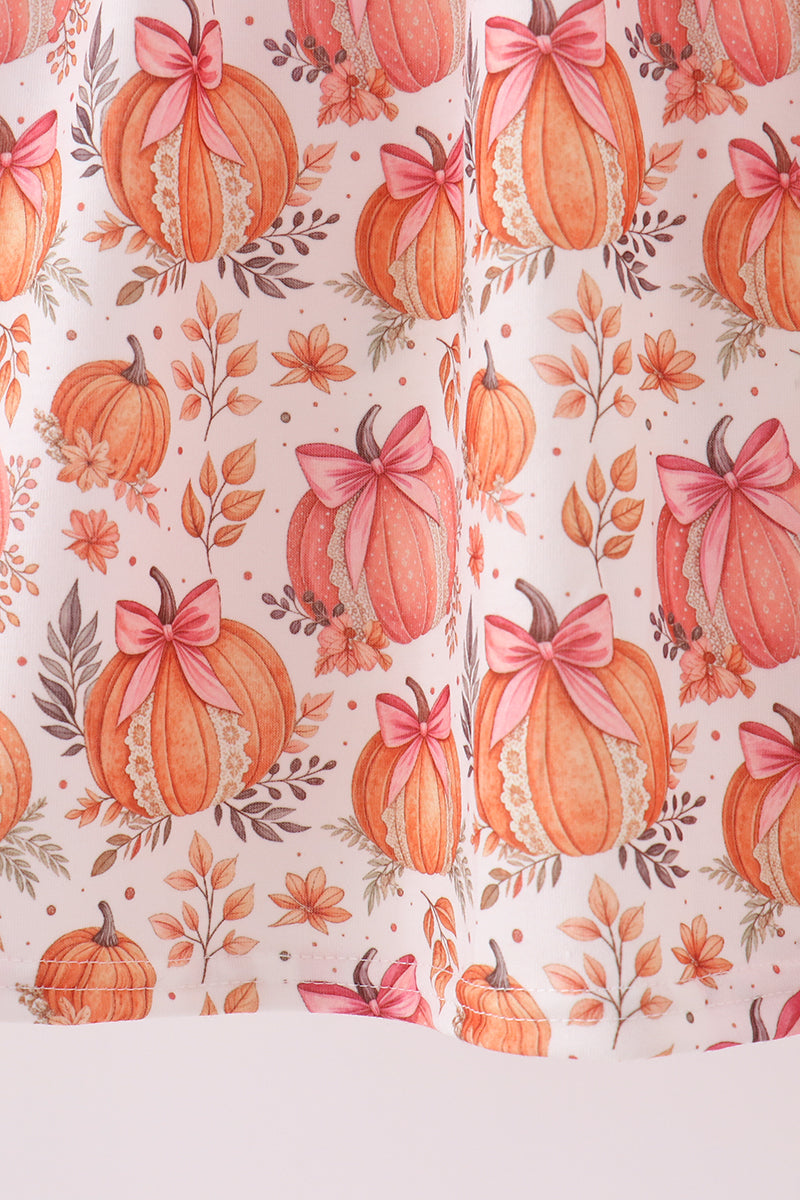 Orange Pumpkin Print Ruffle Dress