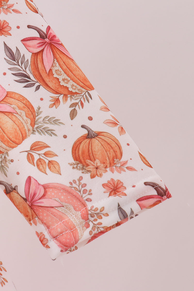 Orange Pumpkin Print Ruffle Dress