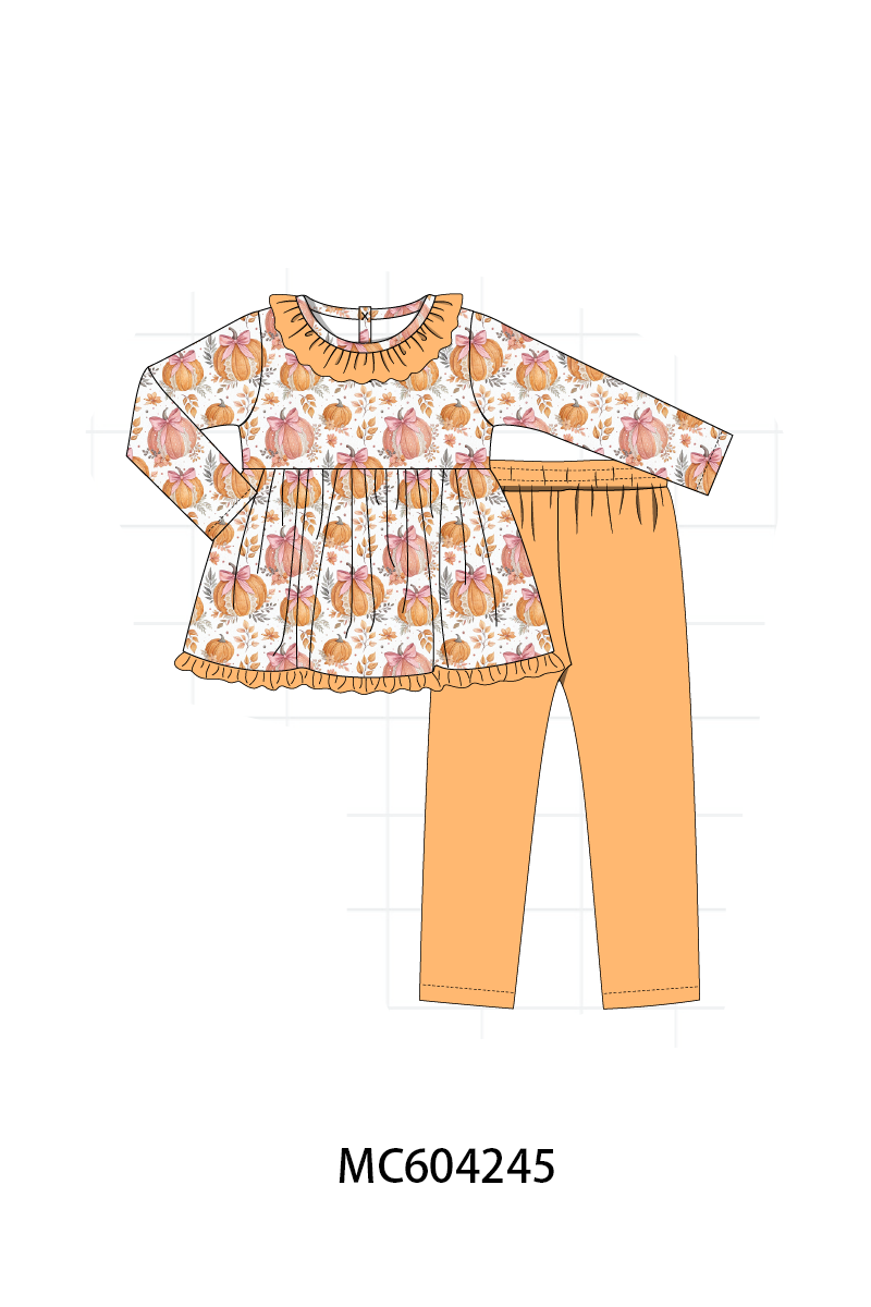 PO86 Orange pumpkin print ruffle collection 1  - closing 4/13 - ETA early September