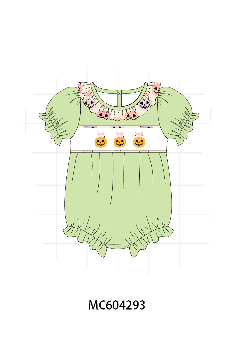 PO86 Green halloween pumpkin embroidery ruffle collection  - closing 4/13 - ETA early September