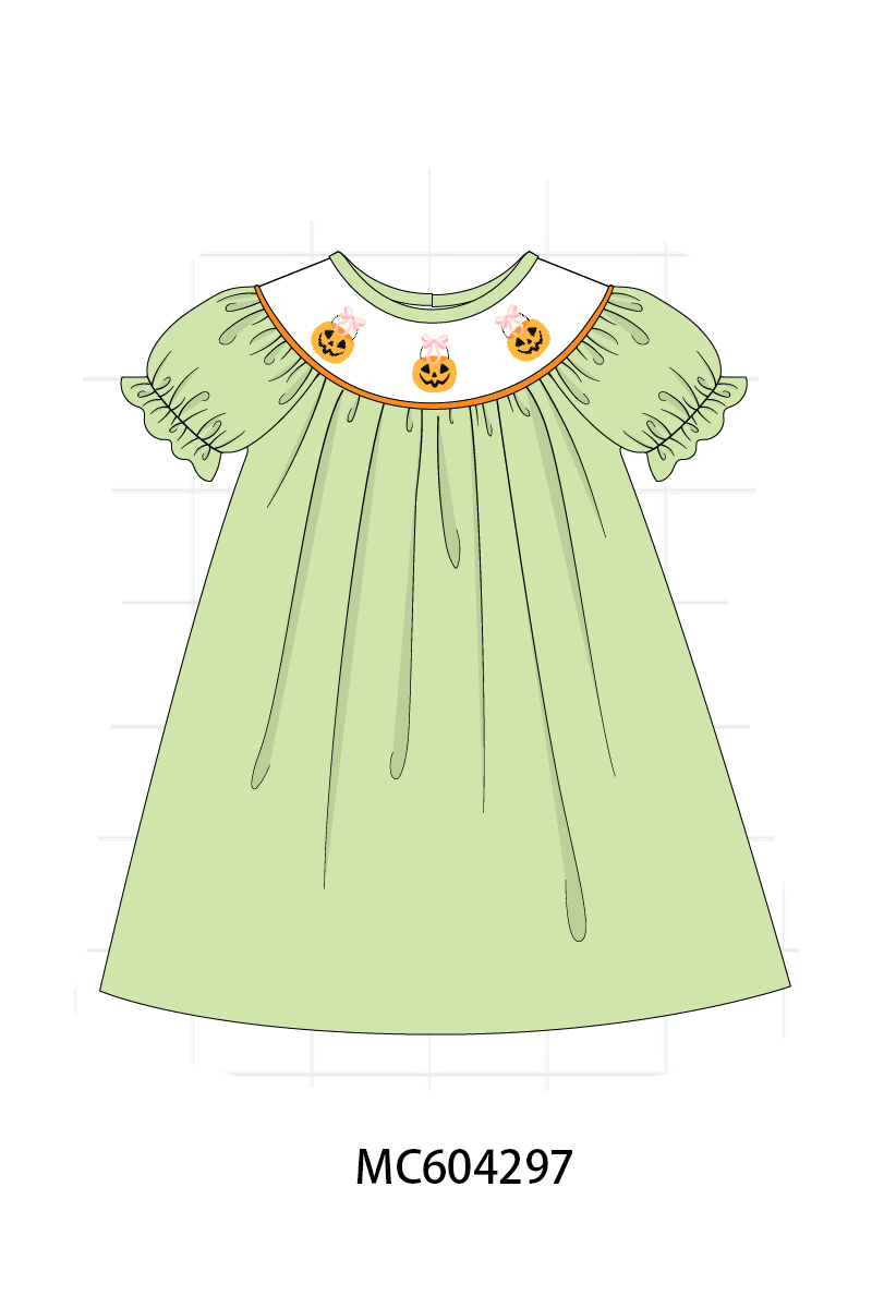 PO86 Green halloween pumpkin embroidery ruffle collection  - closing 4/13 - ETA early September