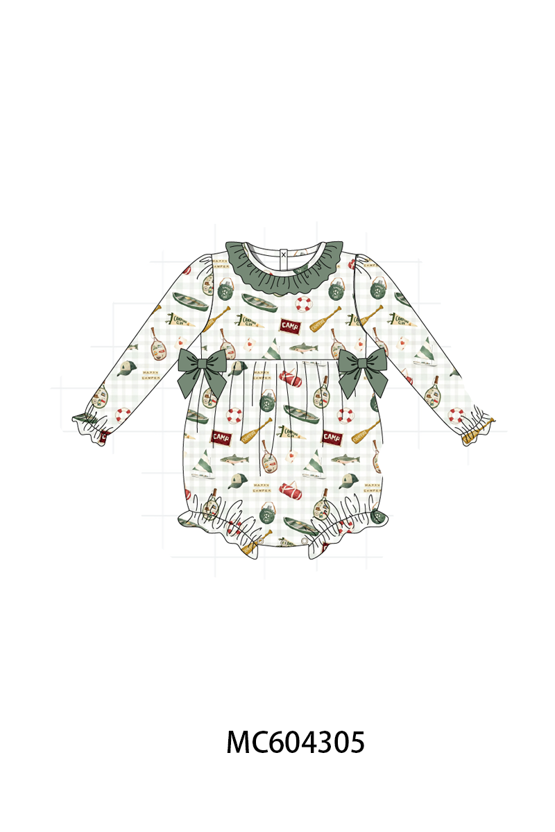 PO86 Green camping print ruffle collection  - closing 4/13 - ETA early September