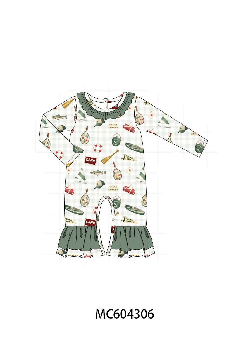 PO86 Green camping print ruffle collection  - closing 4/13 - ETA early September