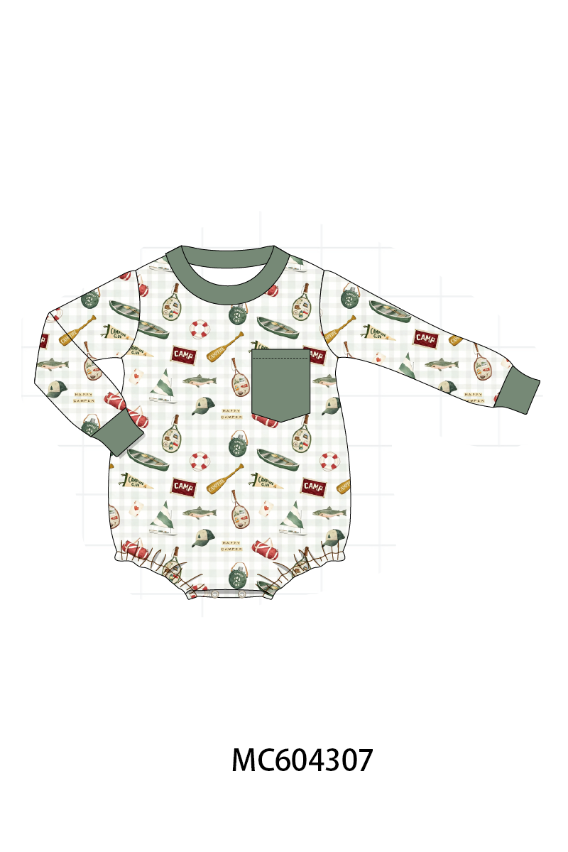 PO86 Green camping print ruffle collection  - closing 4/13 - ETA early September