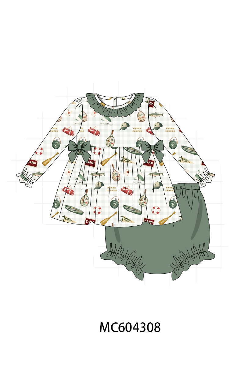 PO86 Green camping print ruffle collection  - closing 4/13 - ETA early September