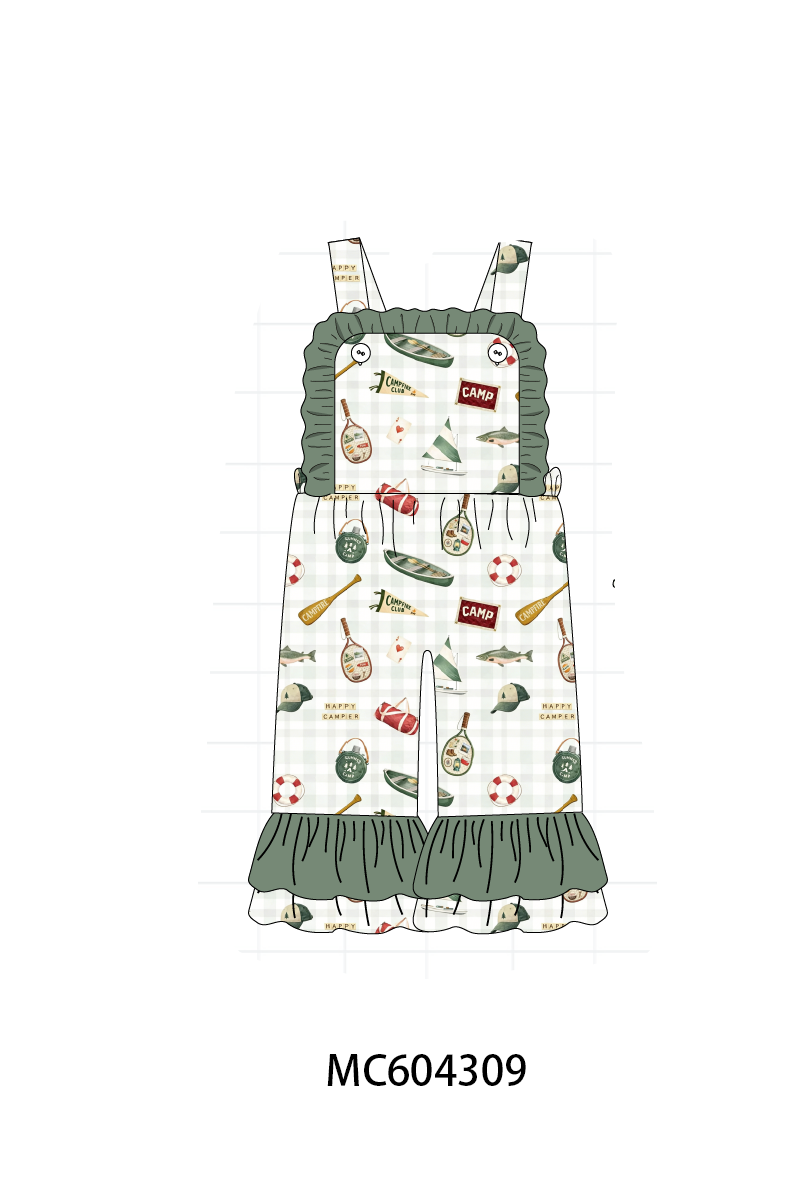 PO86 Green camping print ruffle collection  - closing 4/13 - ETA early September