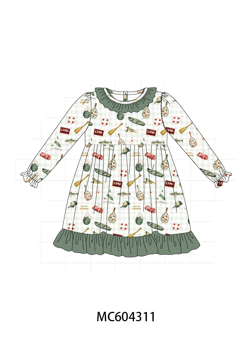PO86 Green camping print ruffle collection  - closing 4/13 - ETA early September