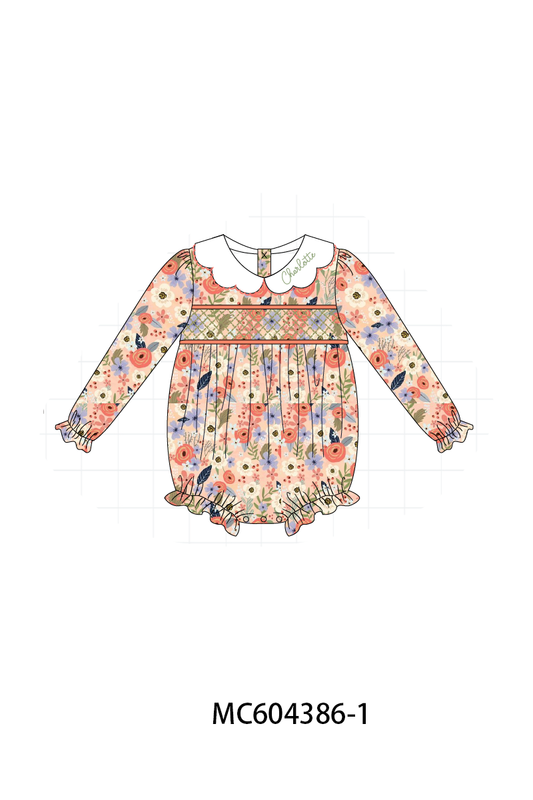 PO86 Coral floral monogram embroidery smocked collection  - closing 4/13 - ETA early September