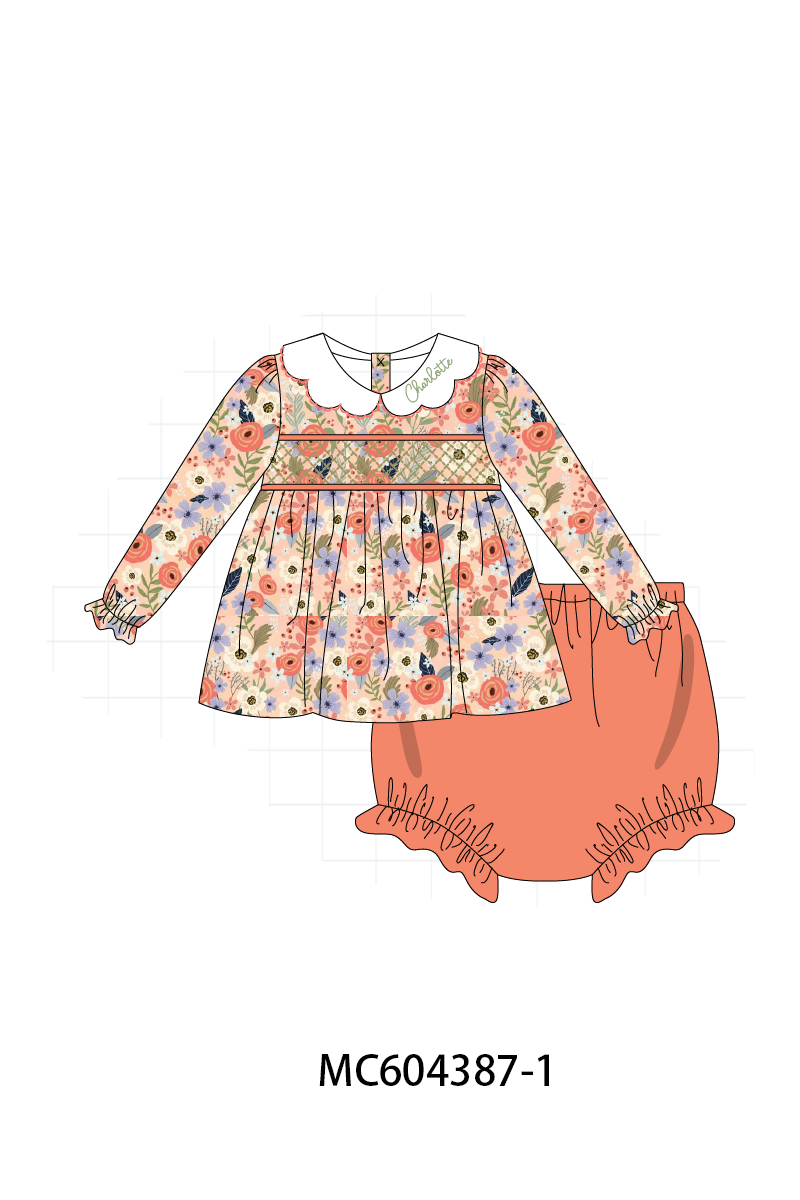 PO86 Coral floral monogram embroidery smocked collection  - closing 4/13 - ETA early September