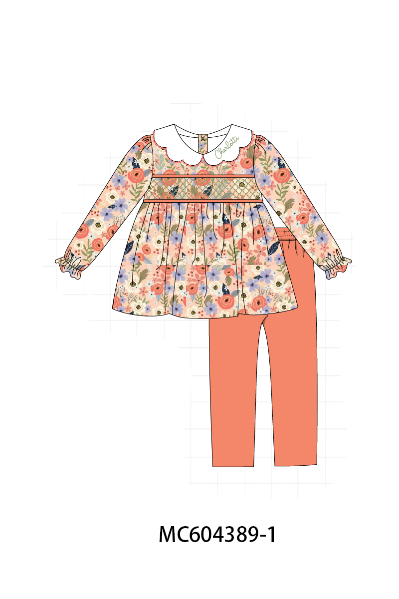 PO86 Coral floral monogram embroidery smocked collection  - closing 4/13 - ETA early September