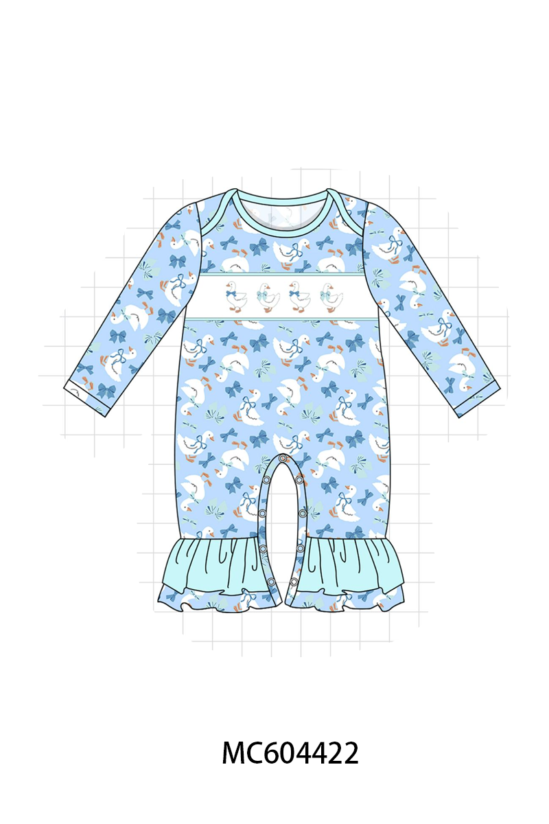 PO88 Blue goose bow embroidery ruffle collection - closing 4/27 - eta late September