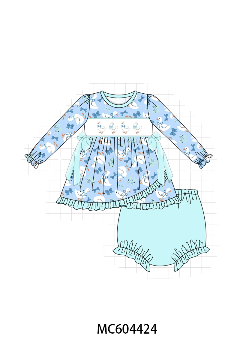 PO88 Blue goose bow embroidery ruffle collection - closing 4/27 - eta late September