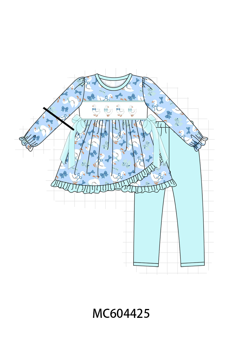 PO88 Blue goose bow embroidery ruffle collection - closing 4/27 - eta late September