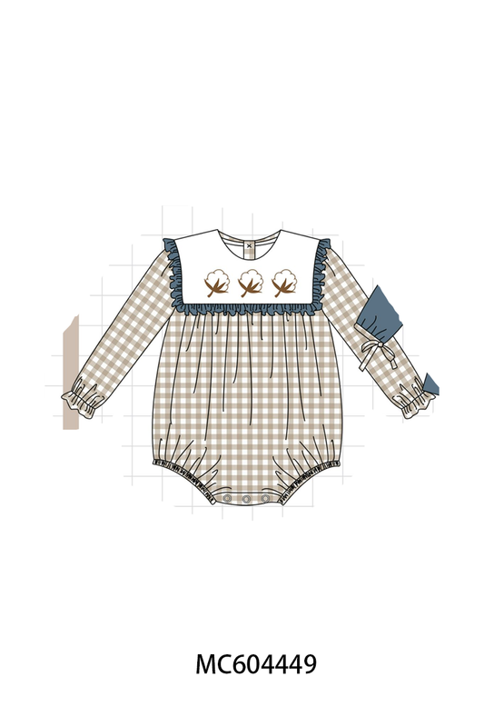 PO88 Navy cotton embroidery gingham ruffle collection - closing 4/27 - eta late September