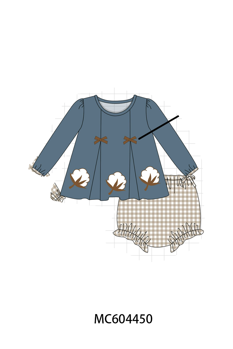 PO88 Navy cotton embroidery gingham ruffle collection - closing 4/27 - eta late September