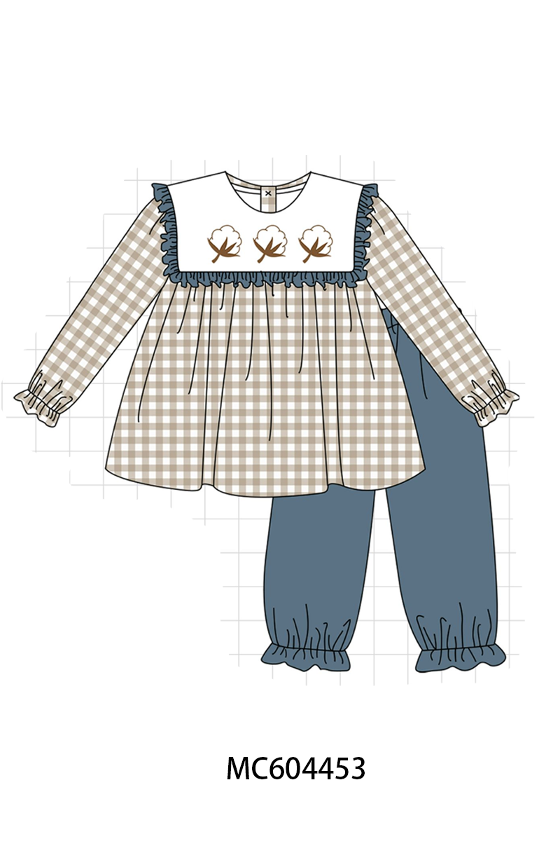 PO88 Navy cotton embroidery gingham ruffle collection - closing 4/27 - eta late September