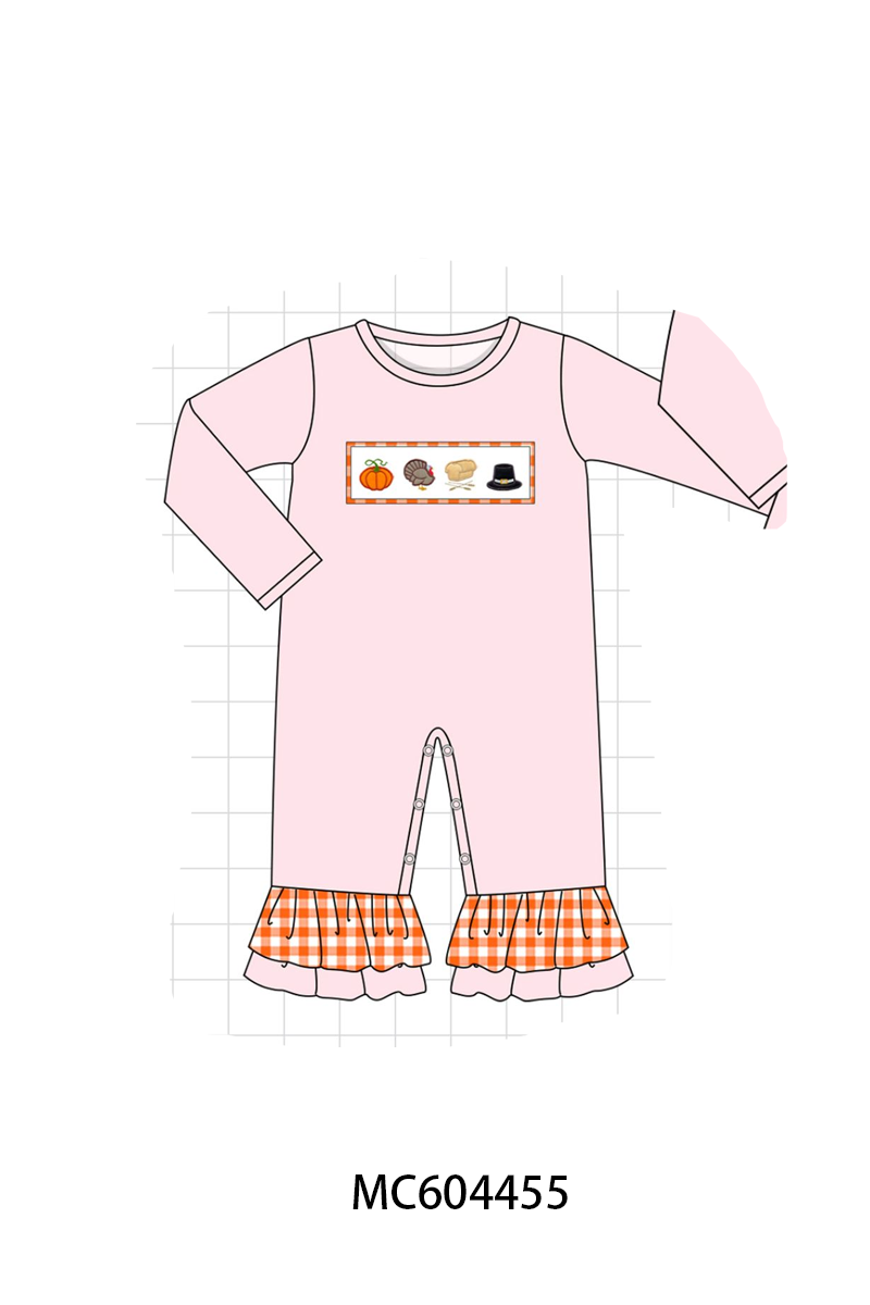 PO88 Pink&blue thankgiving day turkey embroidery gingham collection- closing 4/27 - eta late September