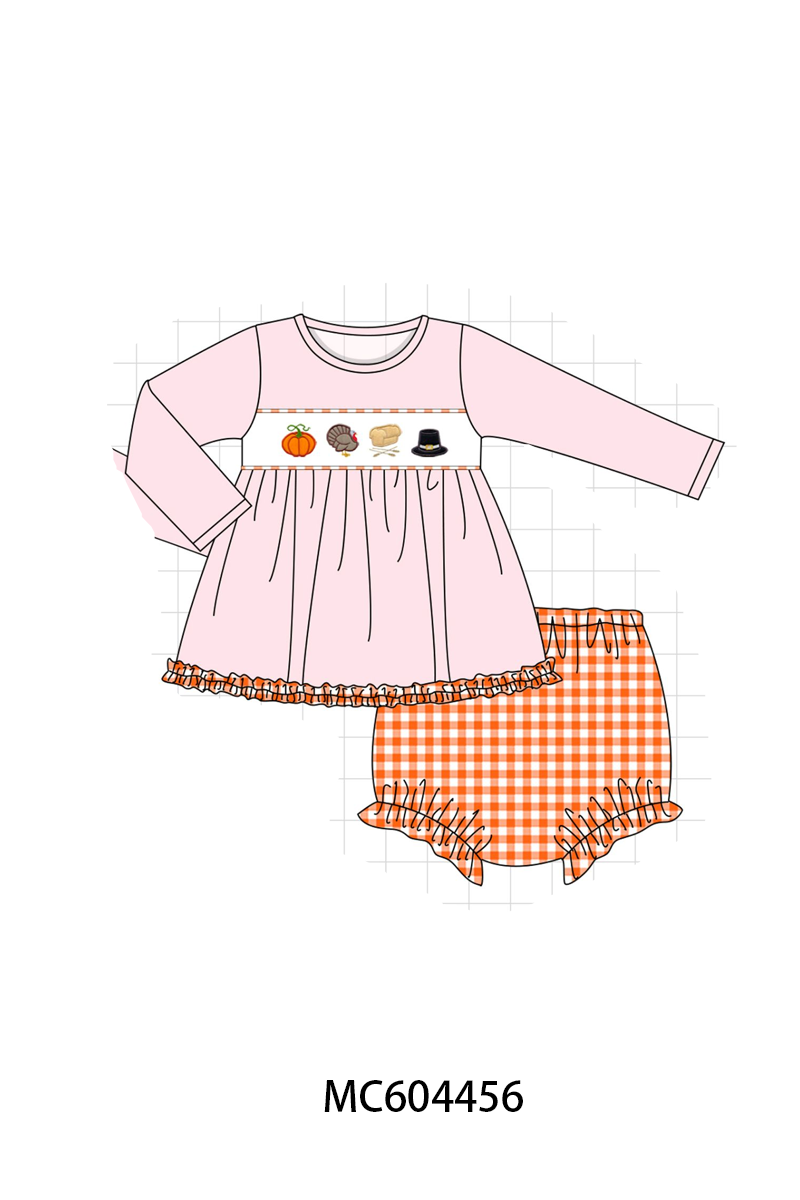 PO88 Pink&blue thankgiving day turkey embroidery gingham collection- closing 4/27 - eta late September