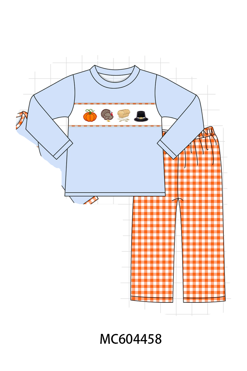 PO88 Pink&blue thankgiving day turkey embroidery gingham collection- closing 4/27 - eta late September