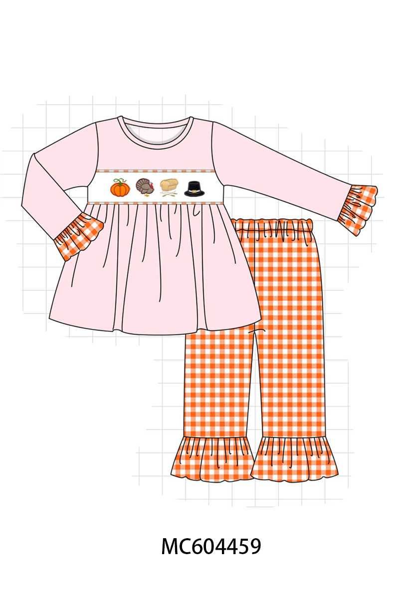 PO88 Pink&blue thankgiving day turkey embroidery gingham collection- closing 4/27 - eta late September