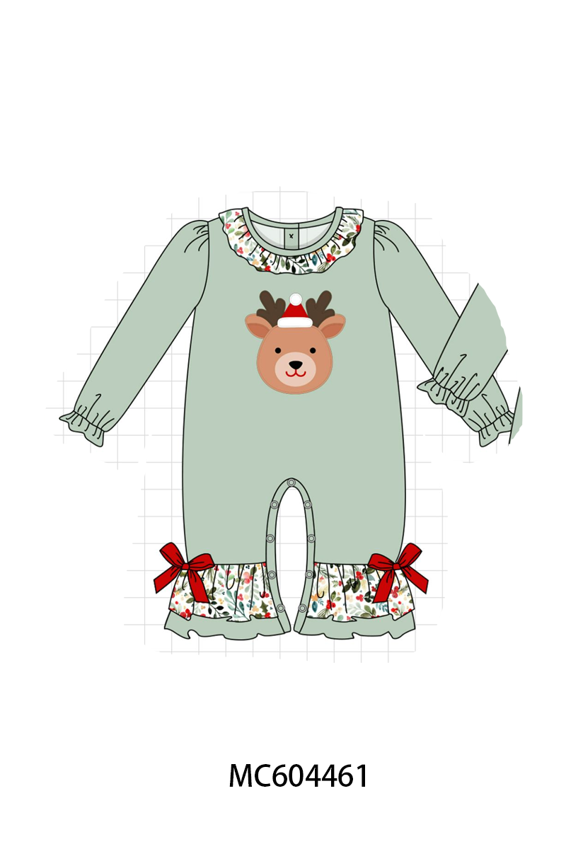 PO88 Sage christmas reindeer applique floral ruffle collection - closing 4/27 - eta late September