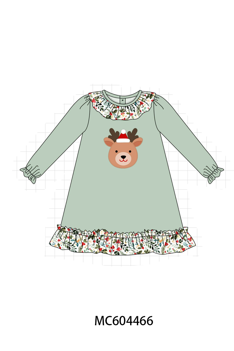 PO88 Sage christmas reindeer applique floral ruffle collection - closing 4/27 - eta late September
