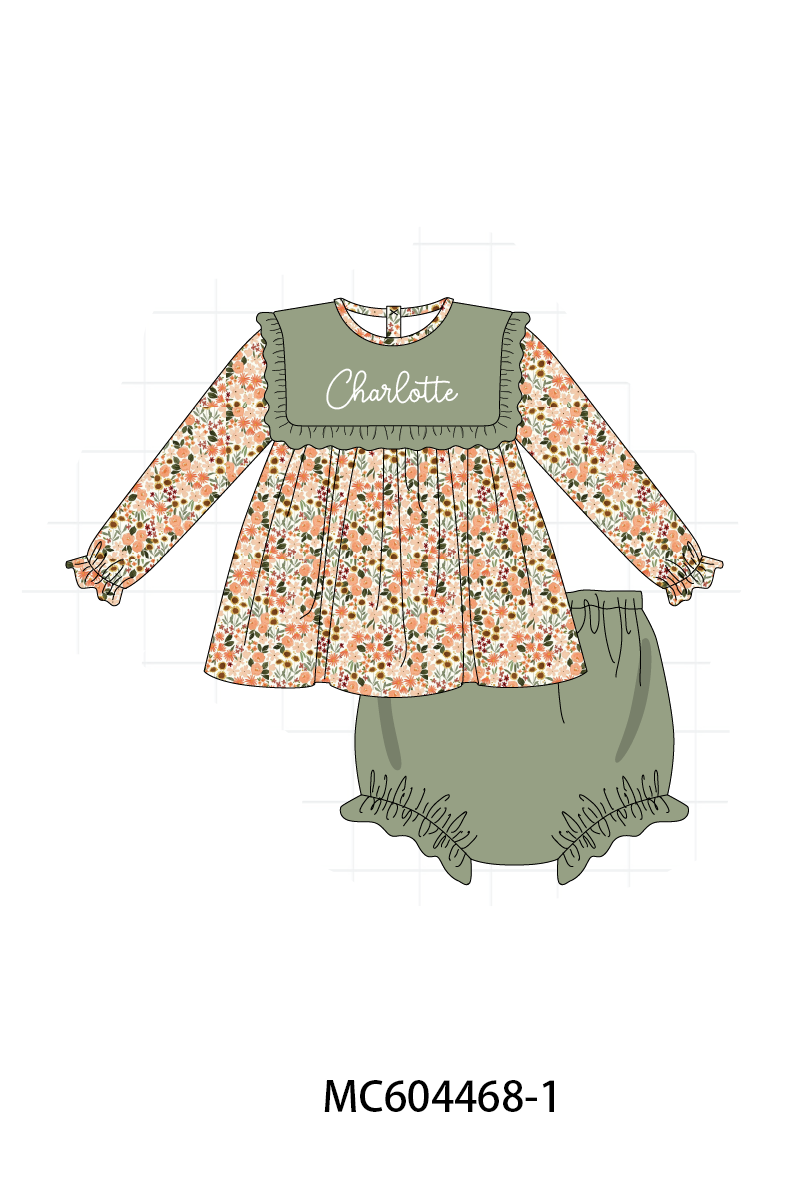 PO88 Green monogram embroidery floral ruffle gingham collection - closing 4/27 - eta late September