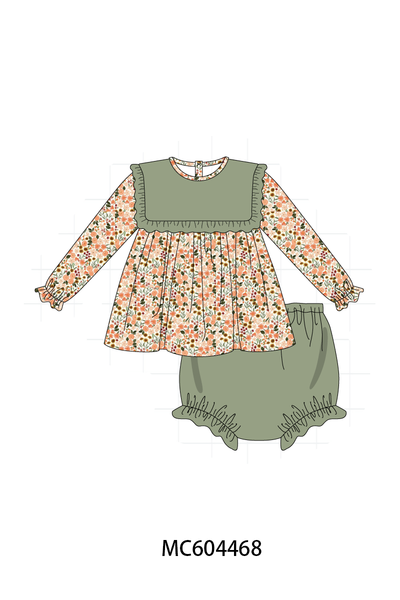 PO88 Green floral print ruffle gingham collection - closing 4/27 - eta late September