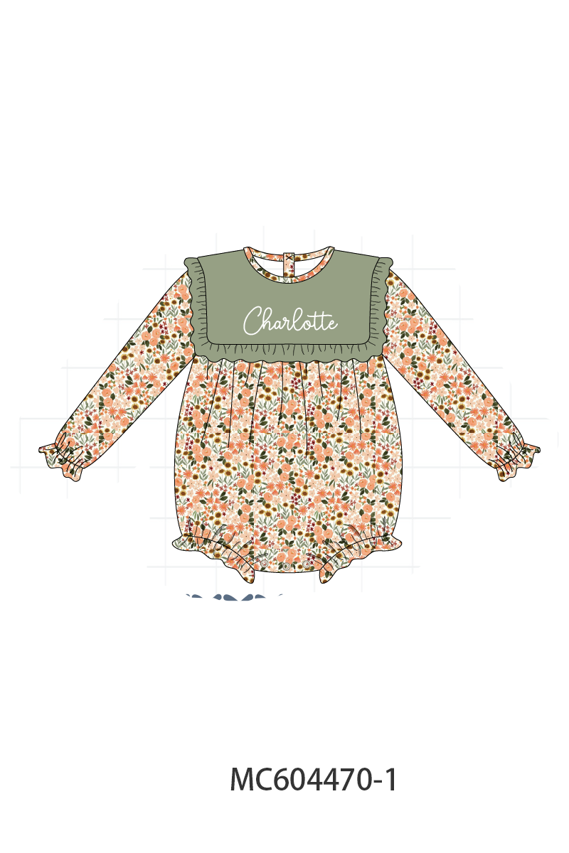 PO88 Green monogram embroidery floral ruffle gingham collection - closing 4/27 - eta late September