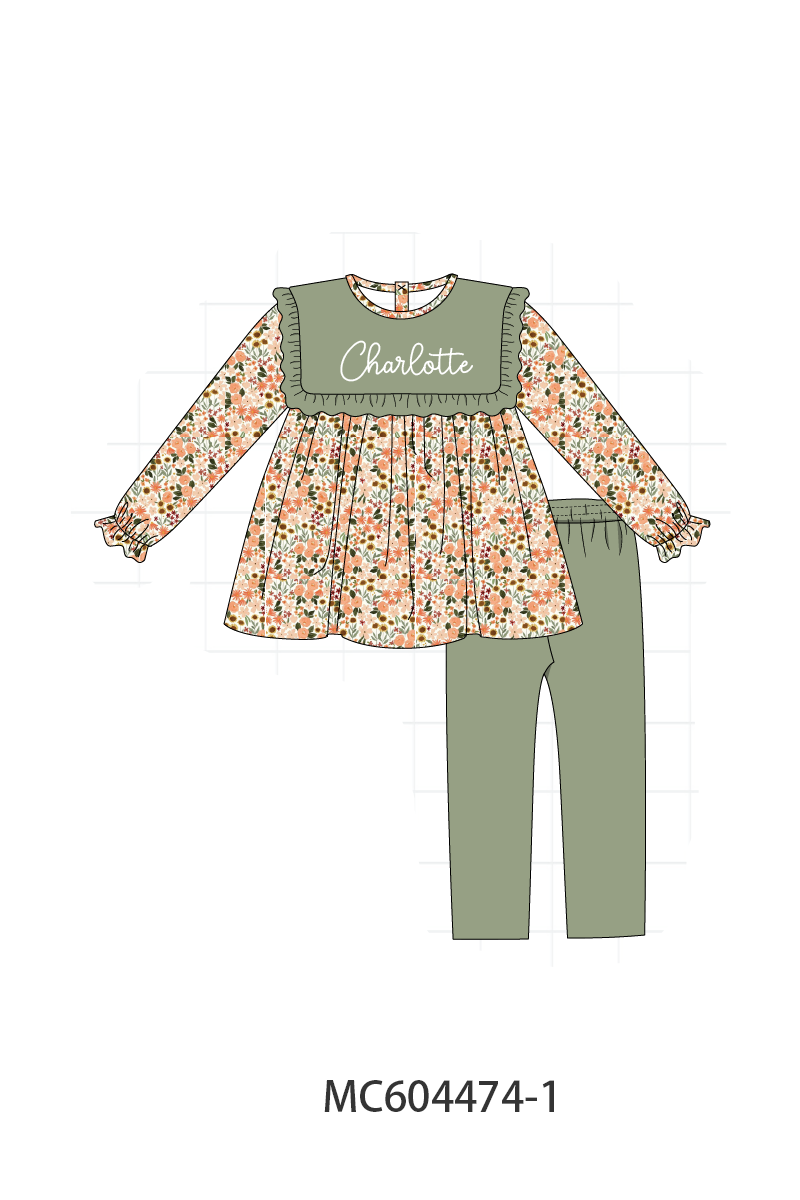 PO88 Green monogram embroidery floral ruffle gingham collection - closing 4/27 - eta late September