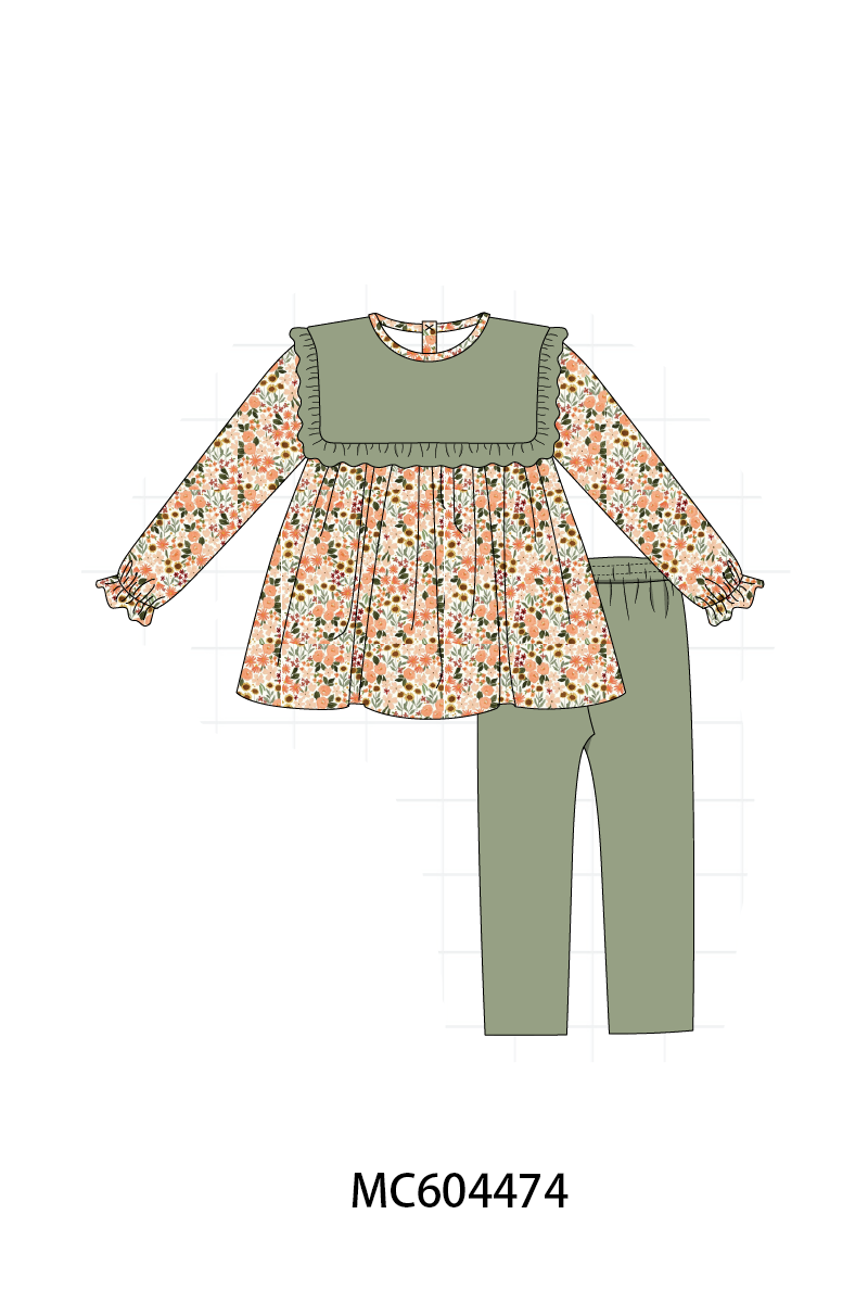 PO88 Green floral print ruffle gingham collection - closing 4/27 - eta late September