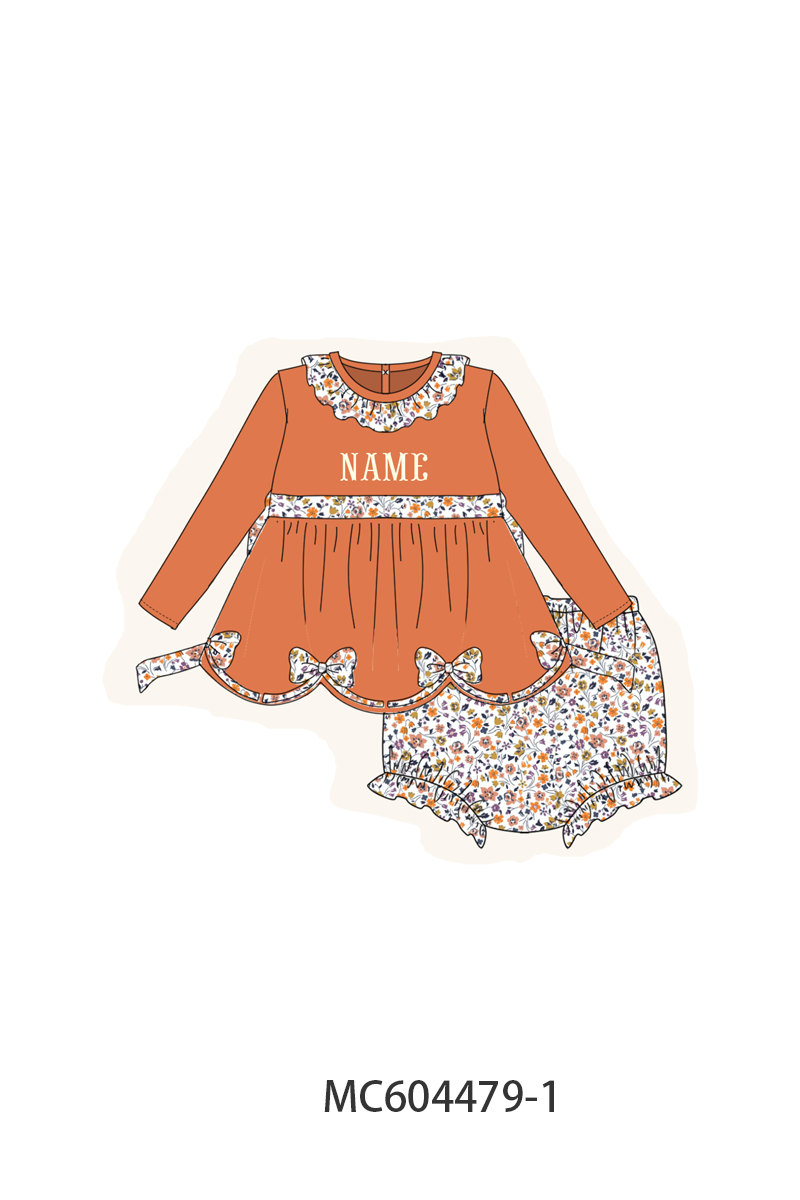 PO88 Orange monogram embroidery floral print ruffle collection - closing 4/27 - eta late September
