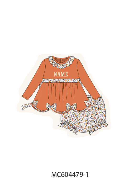 PO88 Orange monogram embroidery floral print ruffle collection - closing 4/27 - eta late September