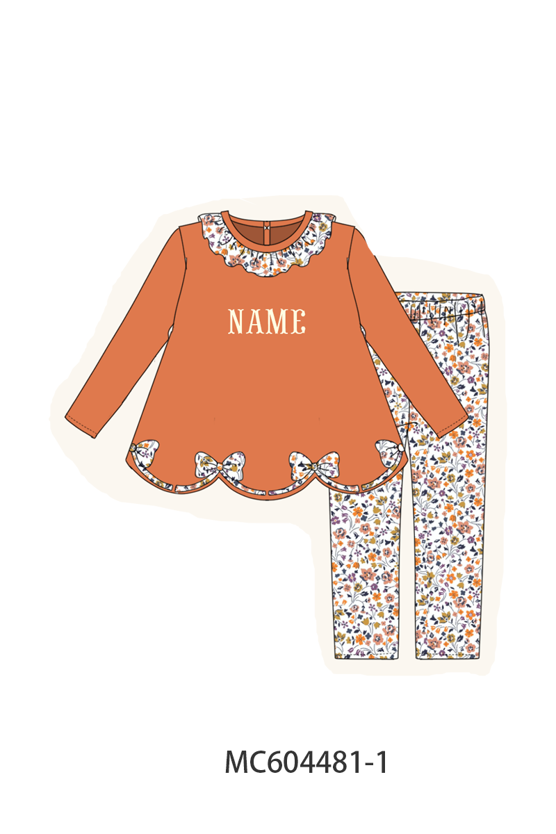 PO88 Orange monogram embroidery floral print ruffle collection - closing 4/27 - eta late September