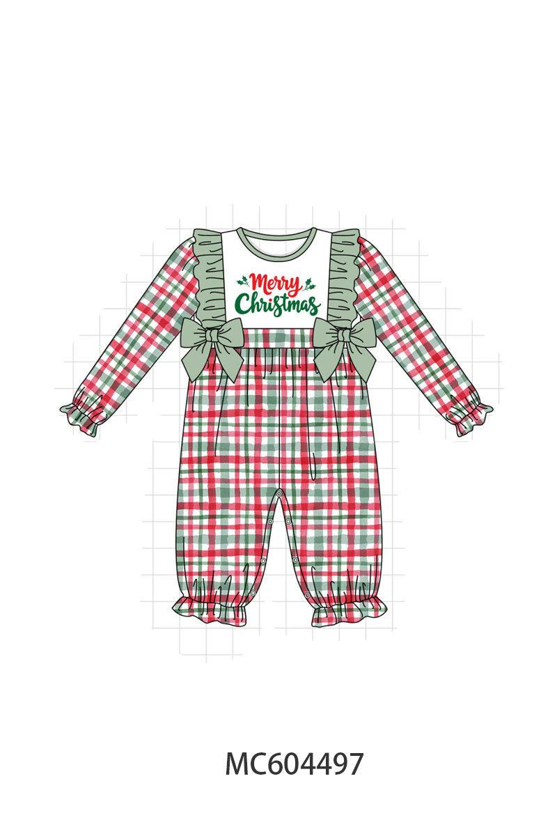 PO88 Green merry christmas embroidery plaid ruffle collection - closing 4/27 - eta late September