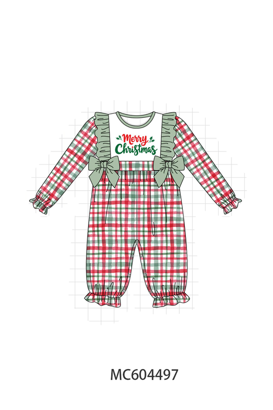 PO88 Green merry christmas embroidery plaid ruffle collection - closing 4/27 - eta late September