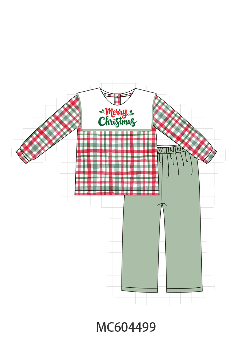 PO88 Green merry christmas embroidery plaid ruffle collection - closing 4/27 - eta late September